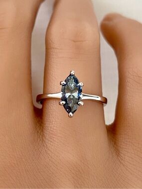 Marquise Blue Moissanite Diamond 925 Sterling Silver Solitaire Engagement Ring
